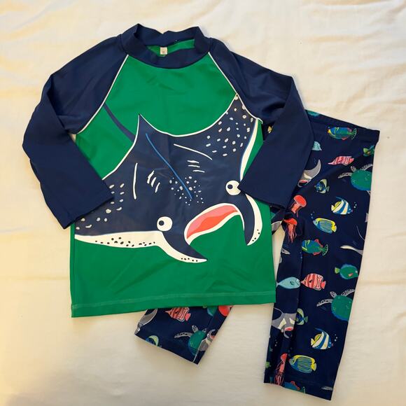 Mini Boden Boys Surf Suit Navy Blue Green Sting Ray Sea Creatures Size 7-8Y - Picture 1 of 9